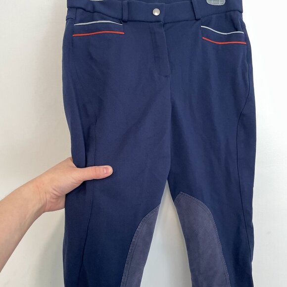 HR FARM Horse Riding Suede Breeches Navy Blue Striped Equestrian Pants Horseback - Picture 8 of 16
